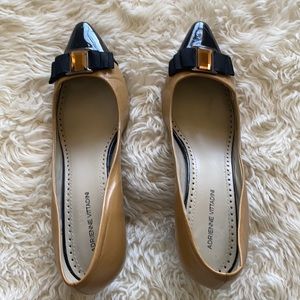 Adrienne Vittadini Leathet Tan and Black Leather Bow Tie